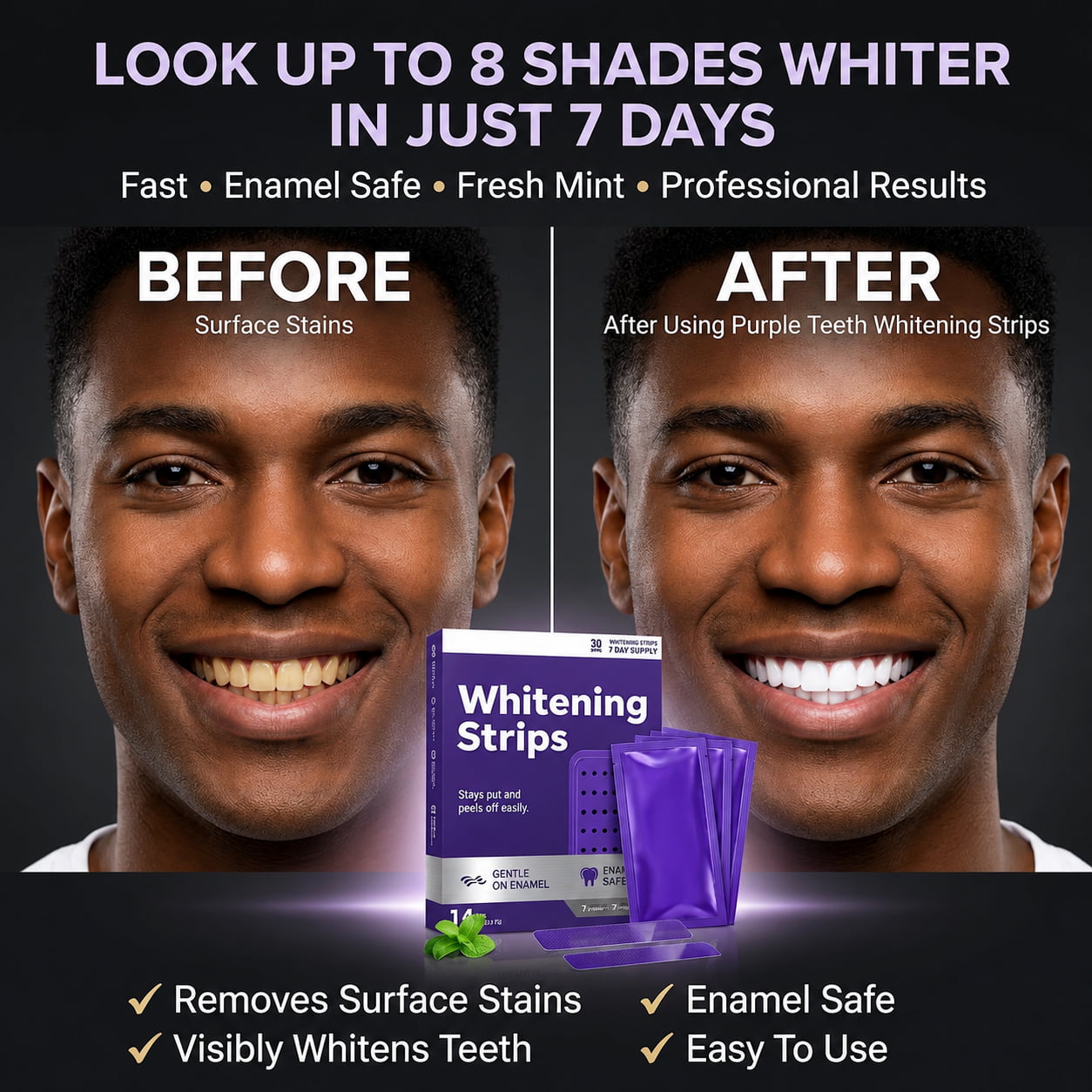 Before and after teeth whitening result - man