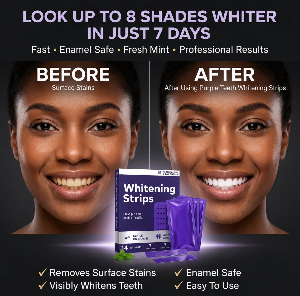 Before and after teeth whitening result - woman