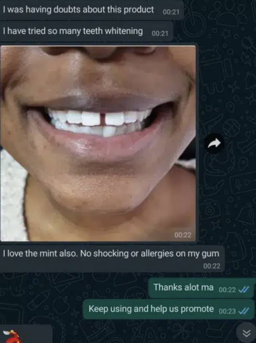 Customer testimonial screenshot 1