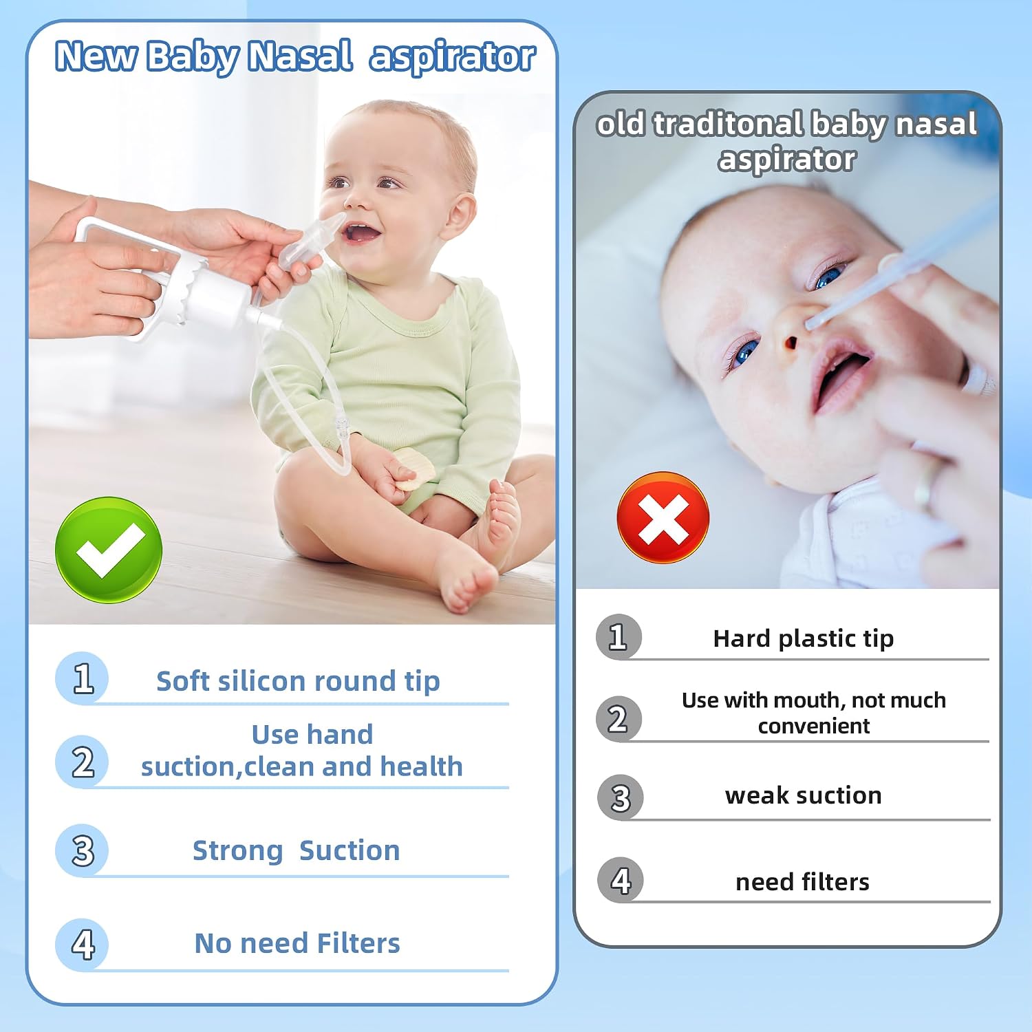 Baby nasal aspirator in use
